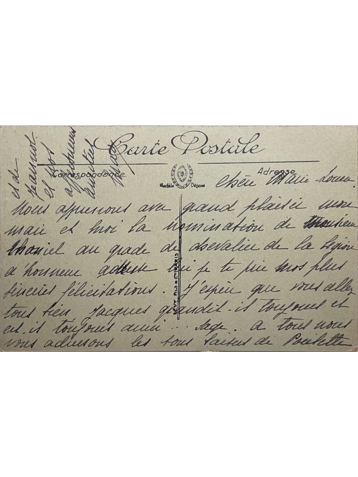 Verso de la carte postale