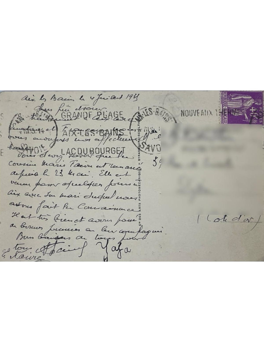 Verso de la carte postale