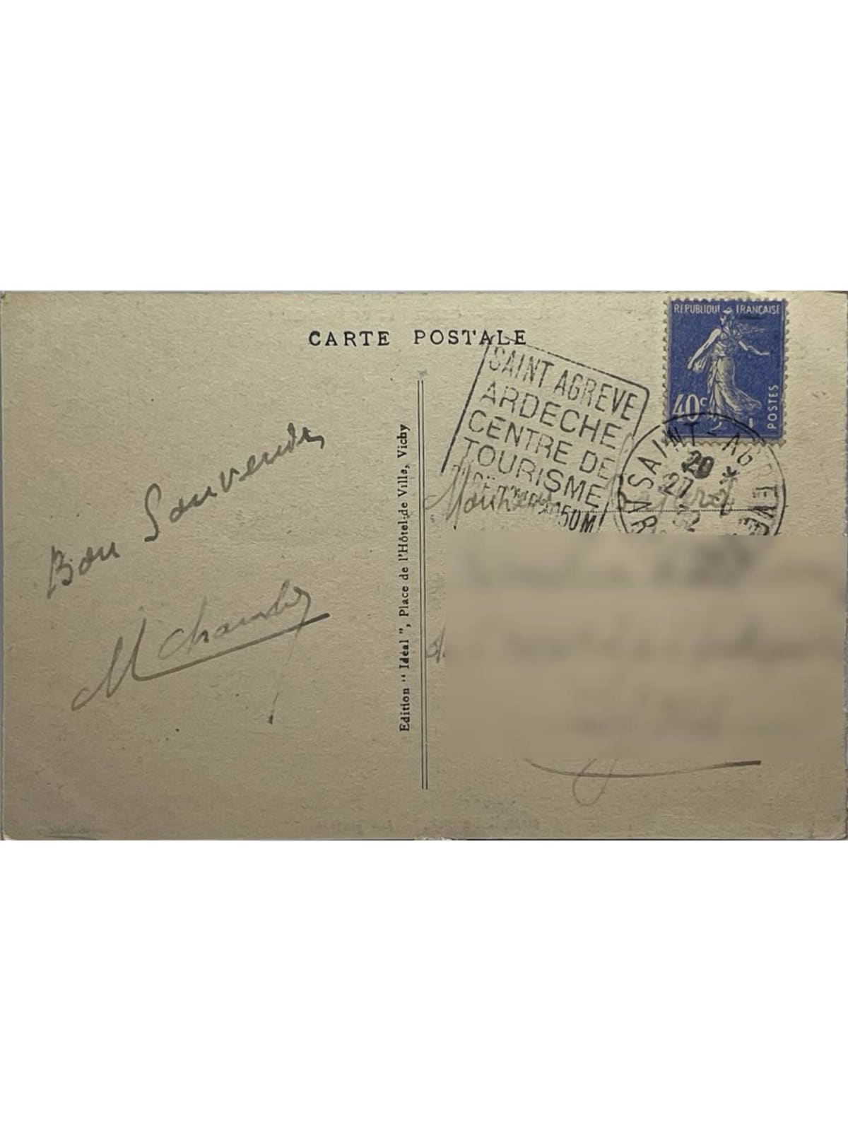 Verso de la carte postale