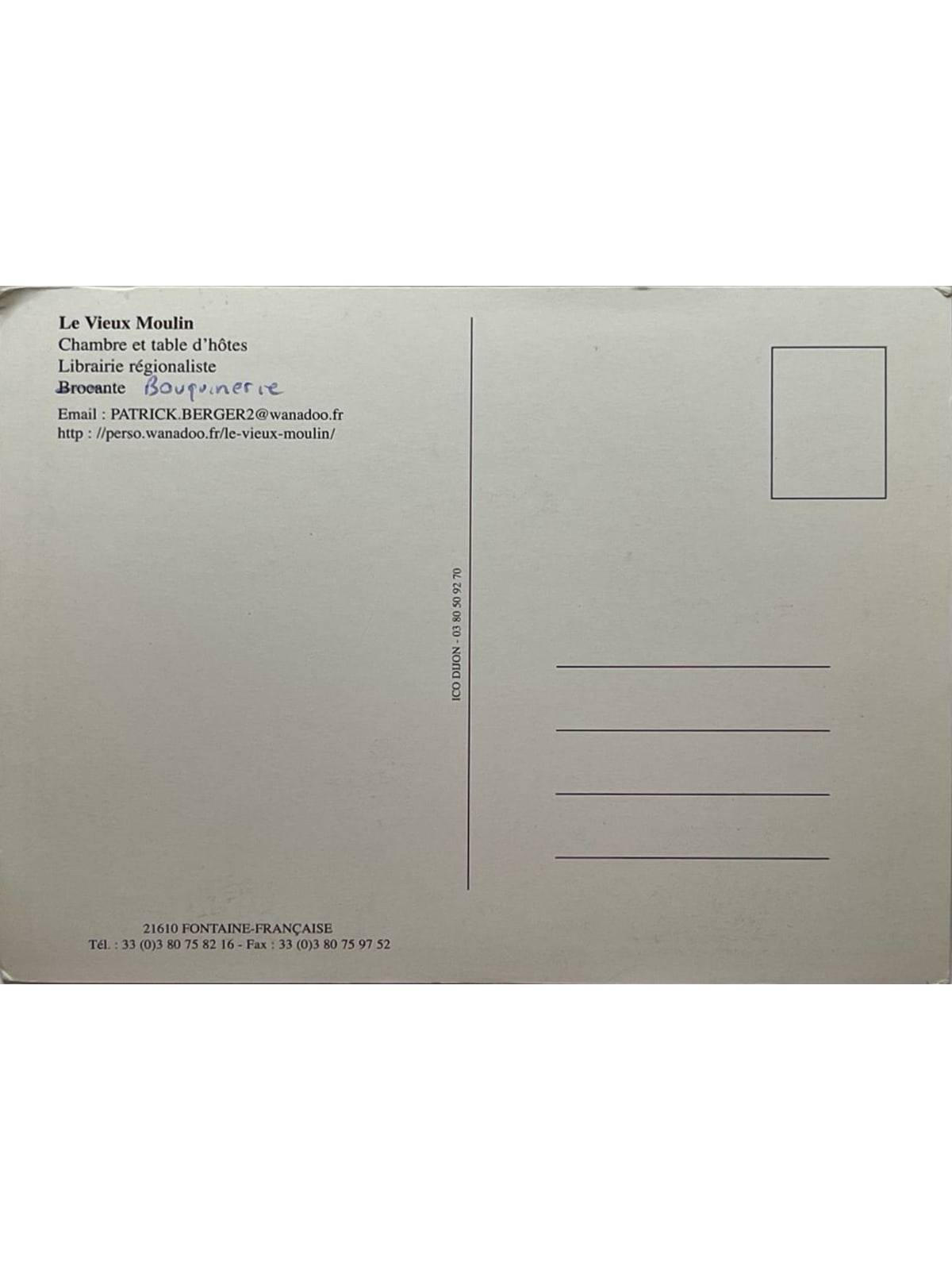 Verso de la carte postale