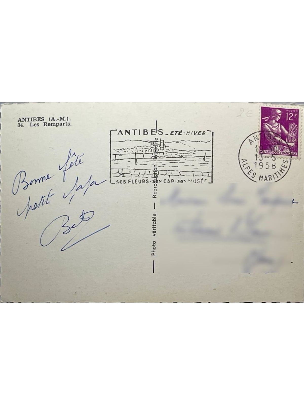 Verso de la carte postale