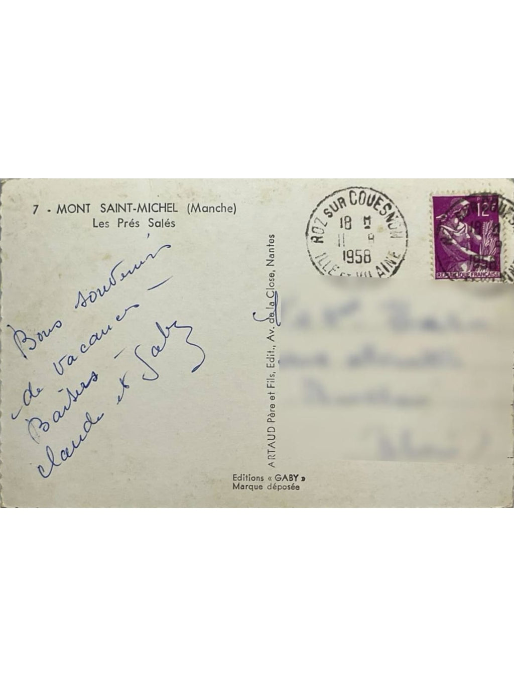 Verso de la carte postale