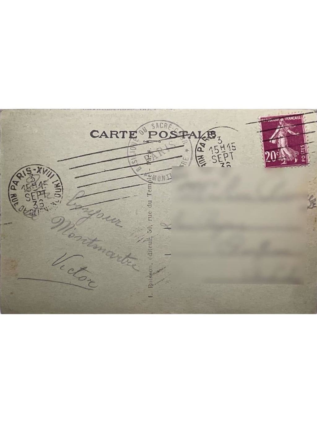 Verso de la carte postale