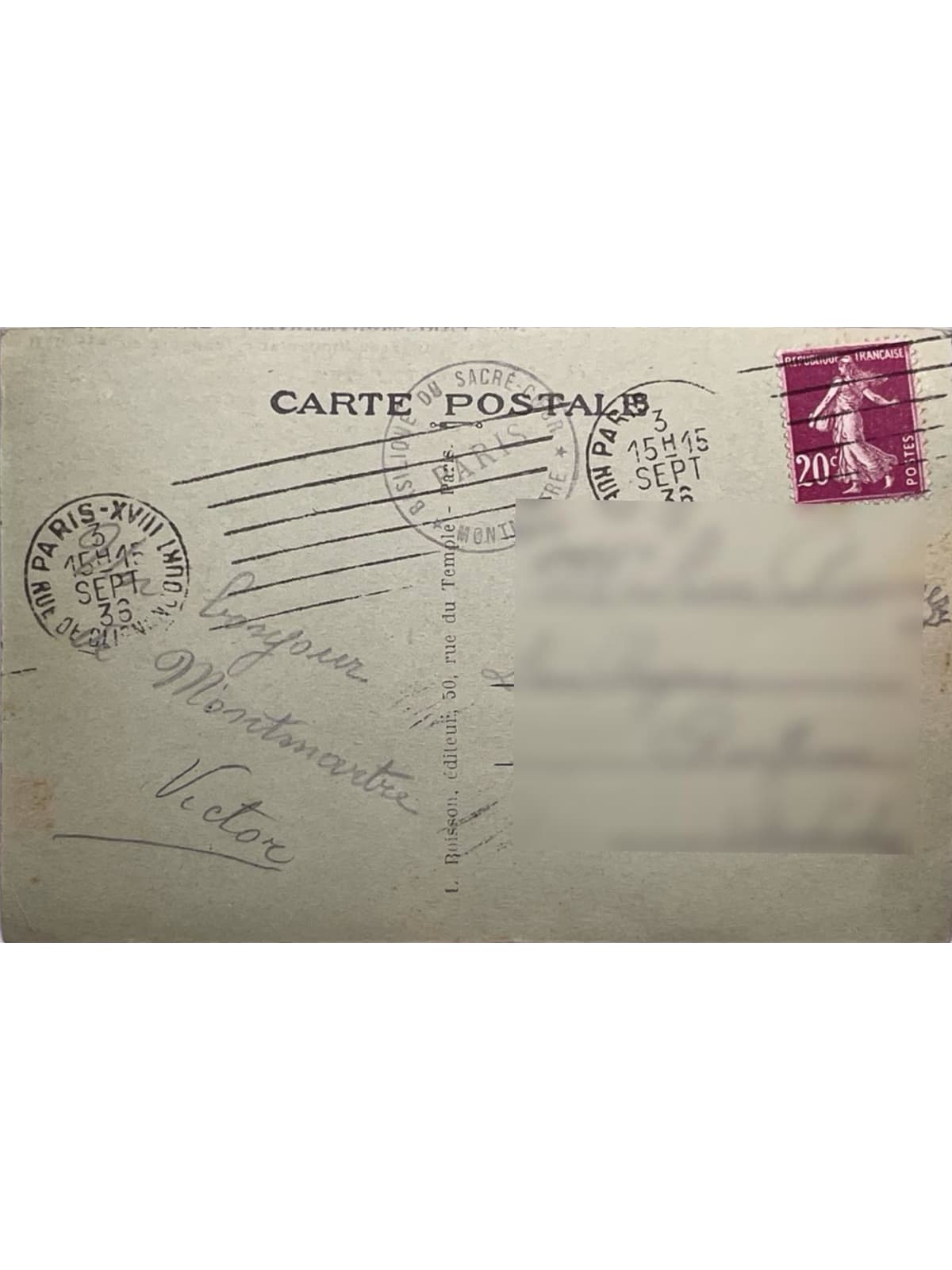 Verso de la carte postale