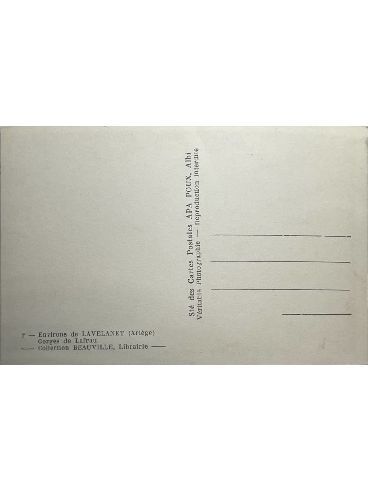 Verso de la carte postale