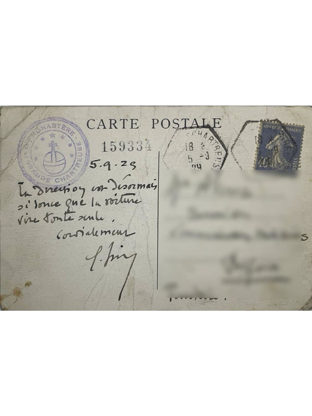 Verso de la carte postale