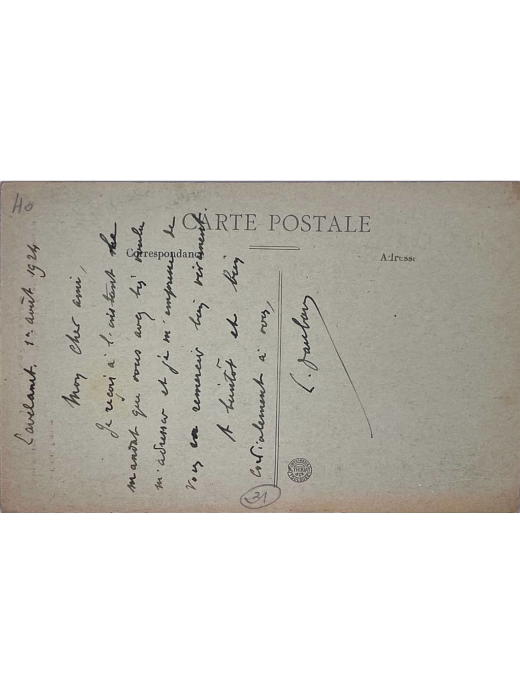 Verso de la carte postale