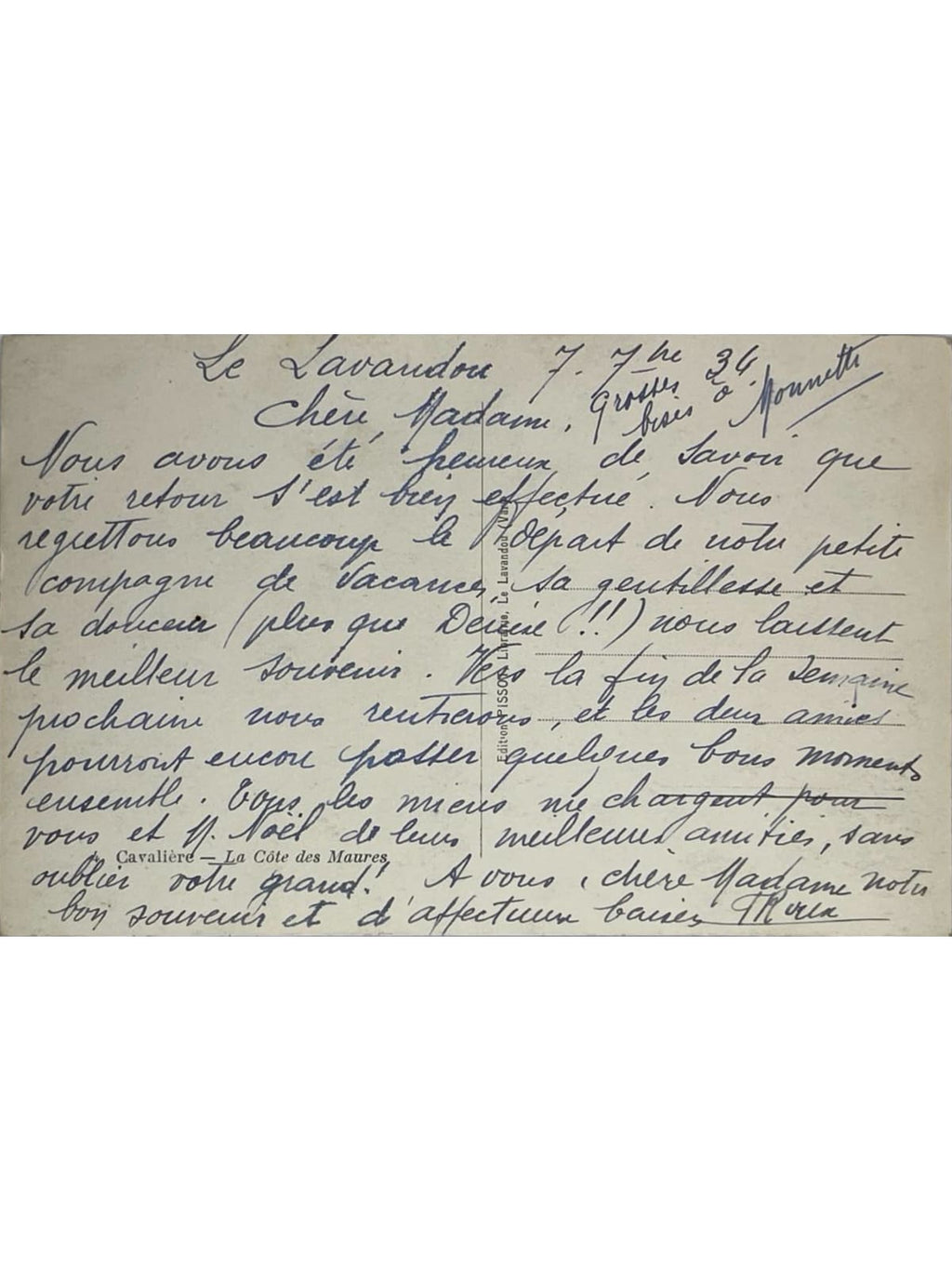 Verso de la carte postale