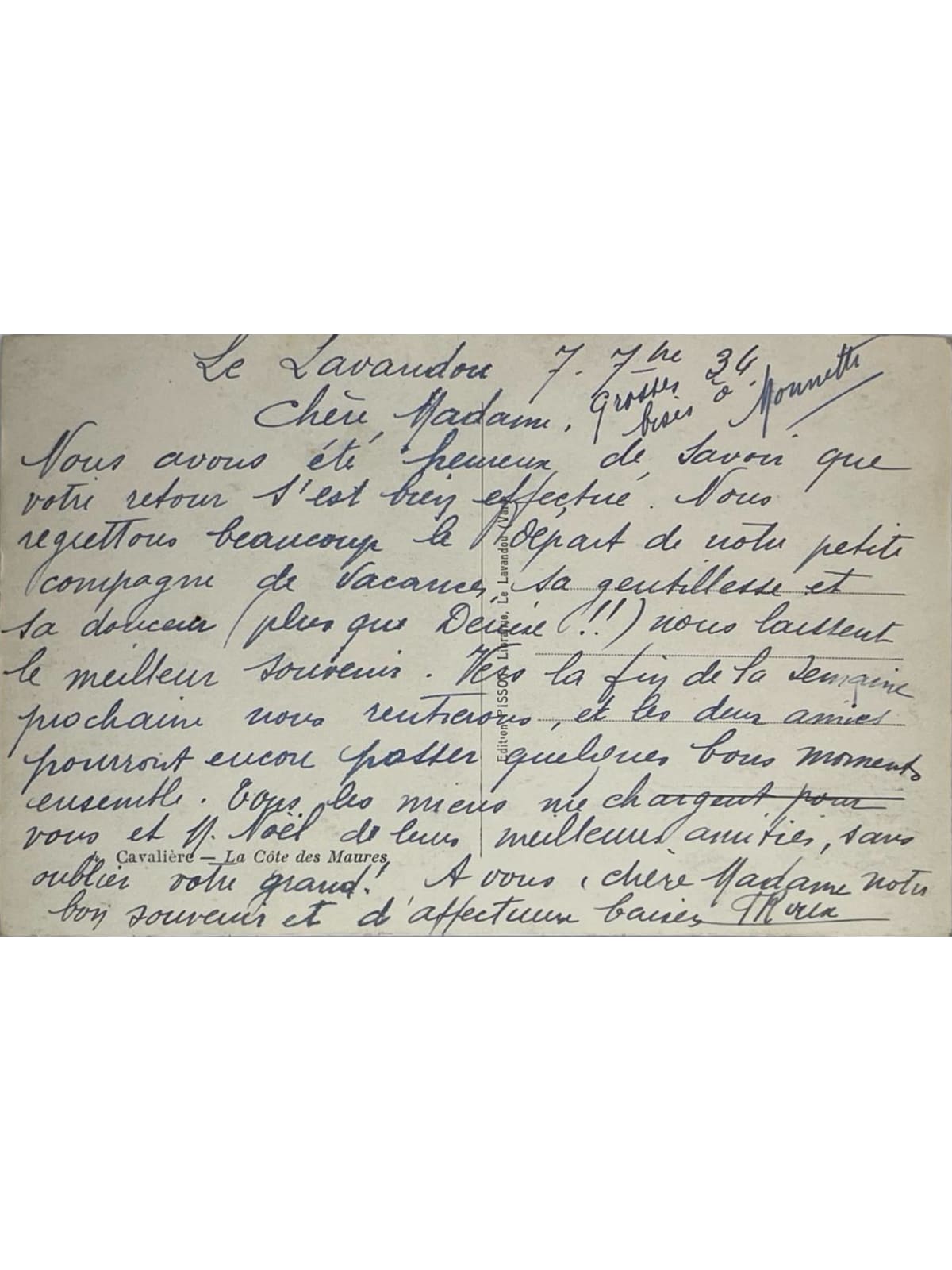 Verso de la carte postale