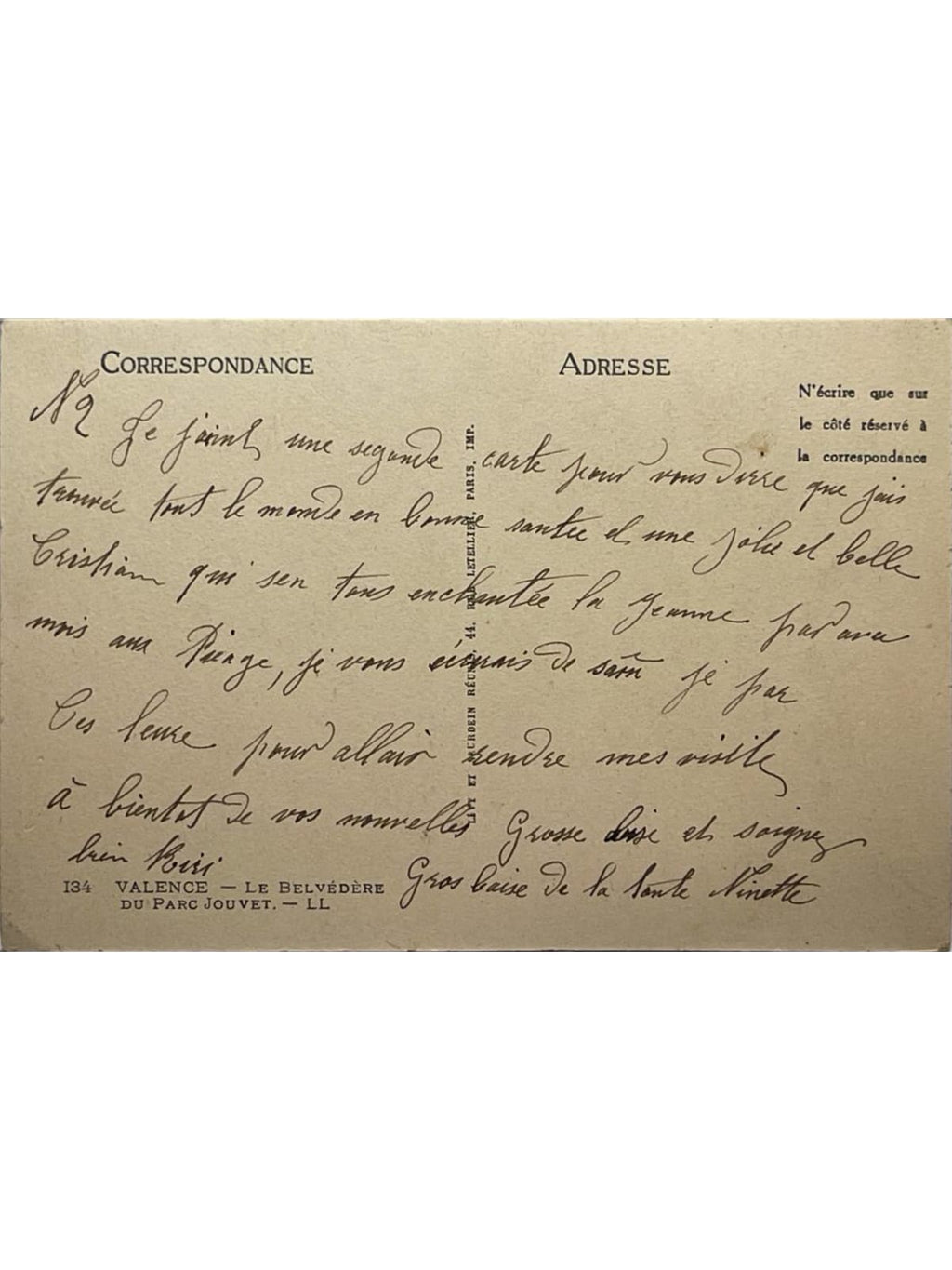 Verso de la carte postale