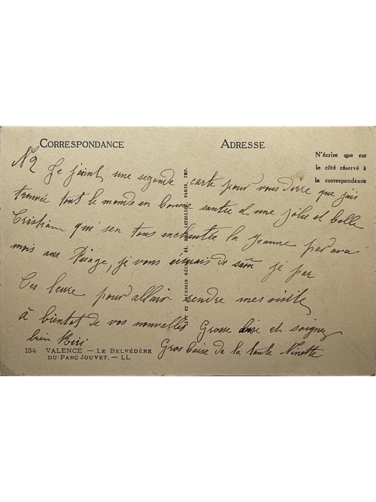 Verso de la carte postale