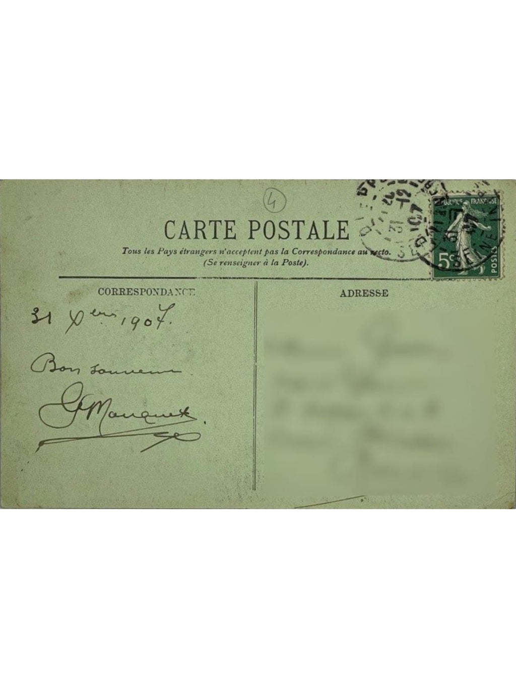 Verso de la carte postale