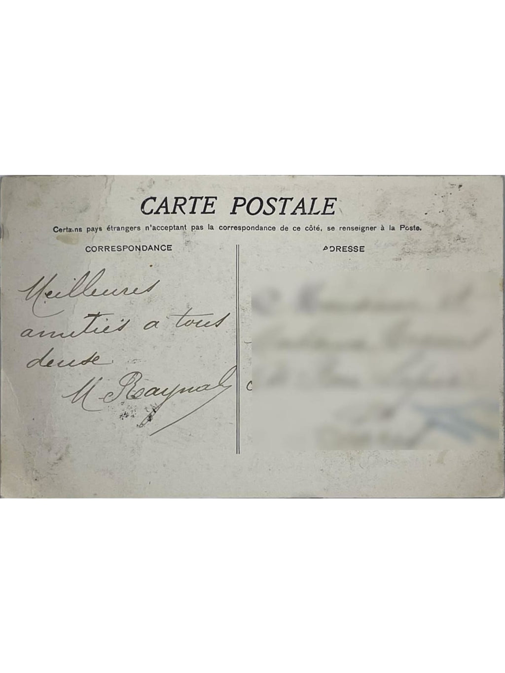 Verso de la carte postale