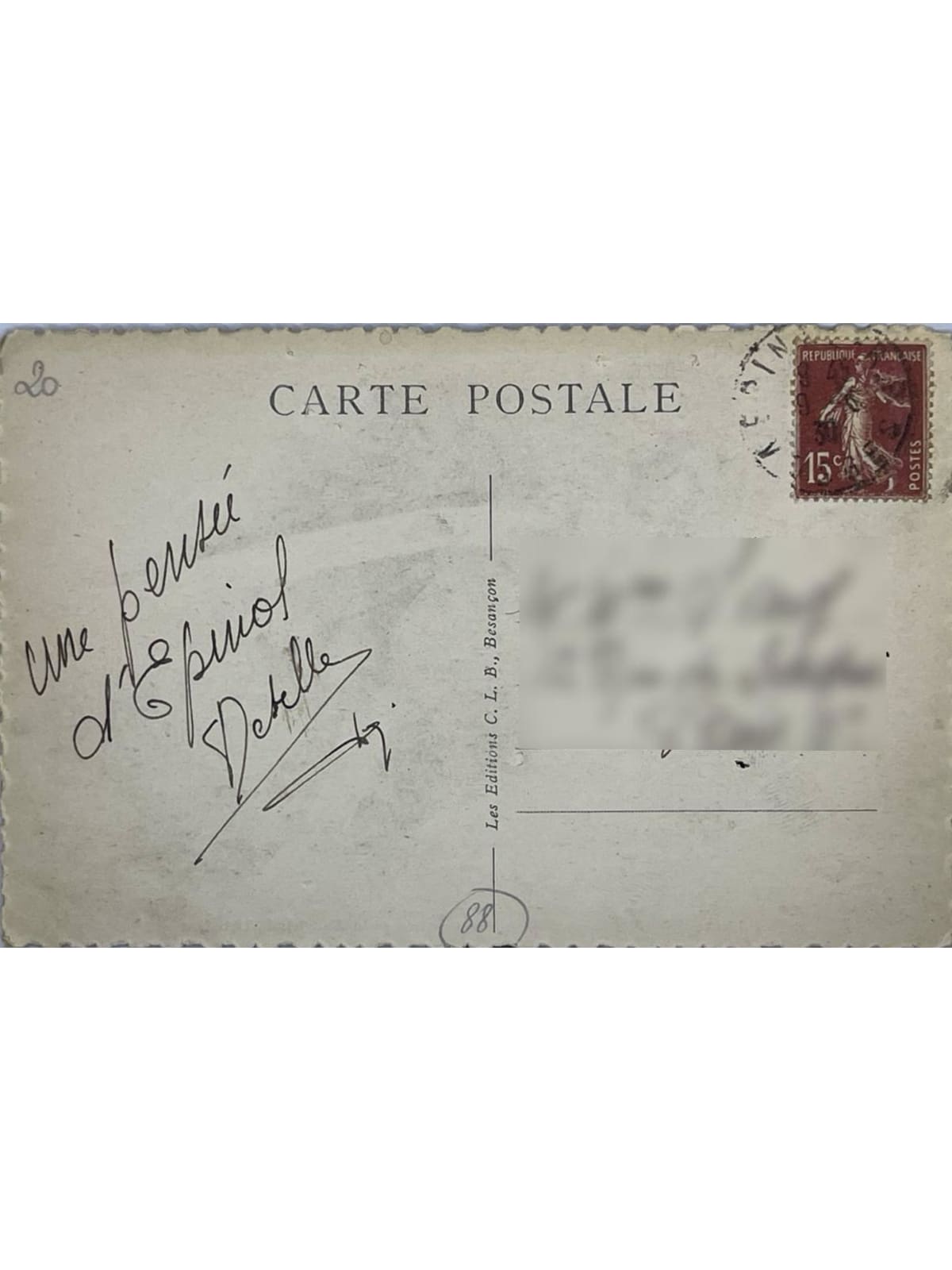Verso de la carte postale