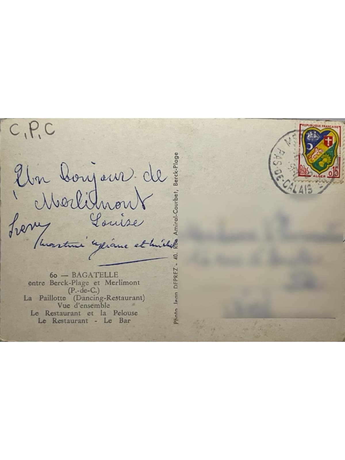 Verso de la carte postale