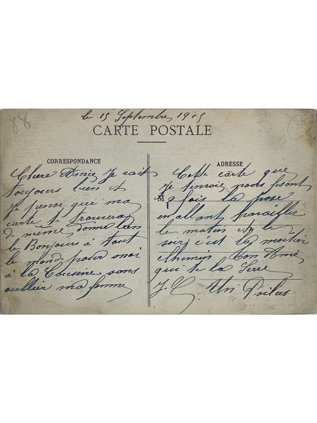 Verso de la carte postale