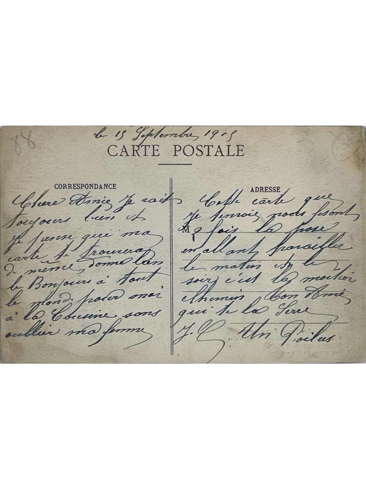 Verso de la carte postale