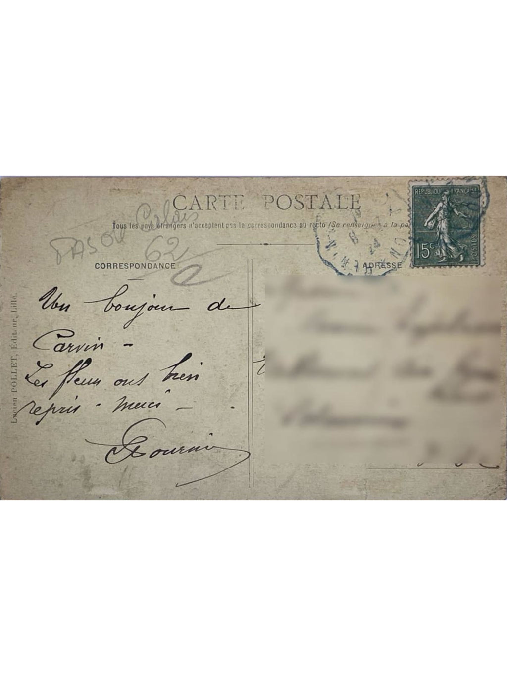 Verso de la carte postale