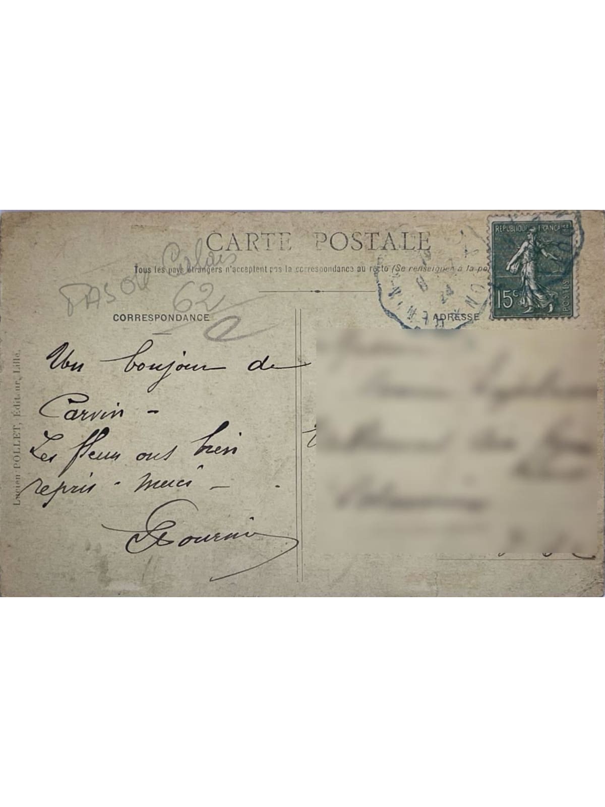 Verso de la carte postale