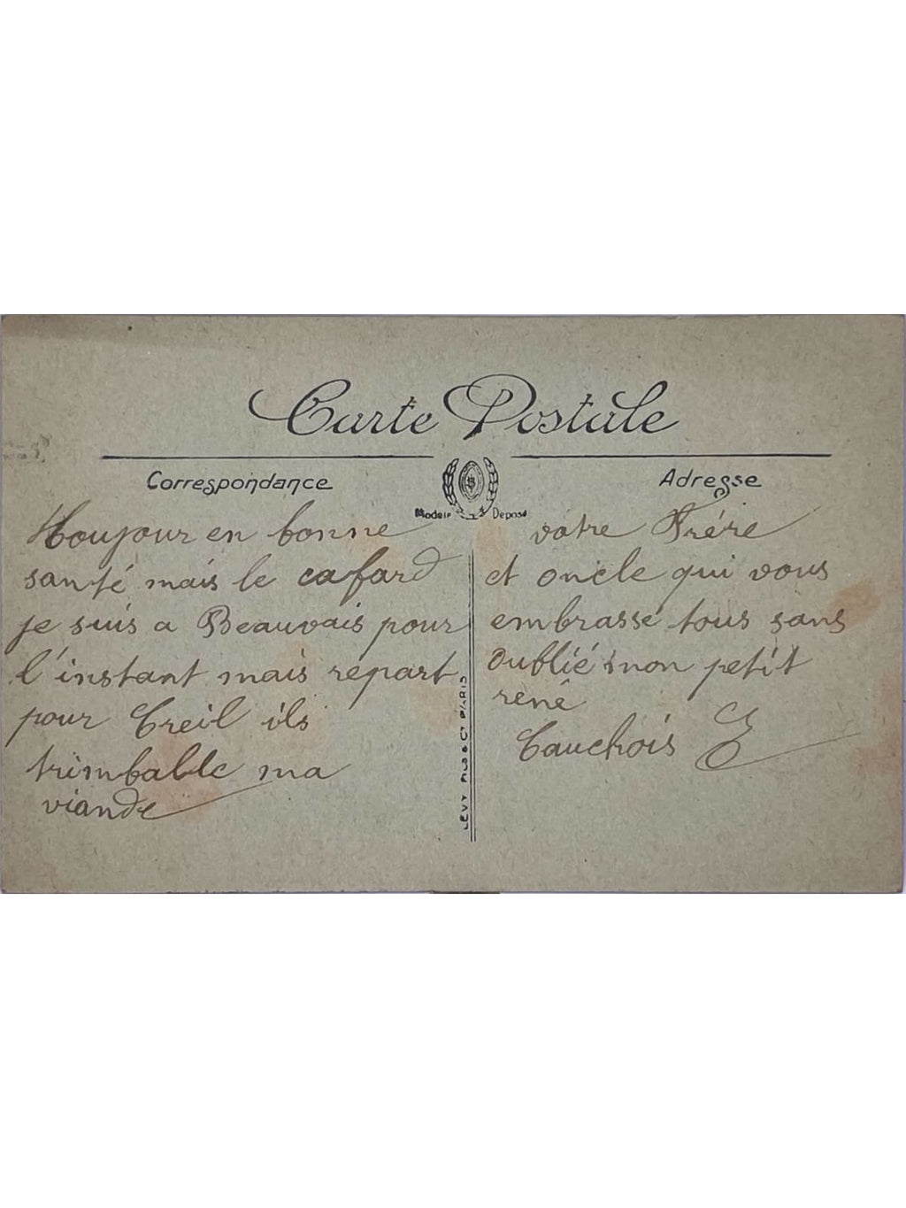 Verso de la carte postale