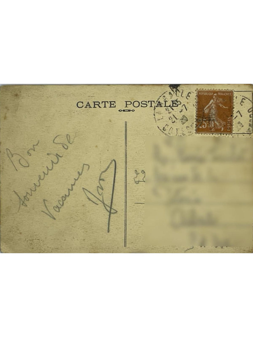 Verso de la carte postale