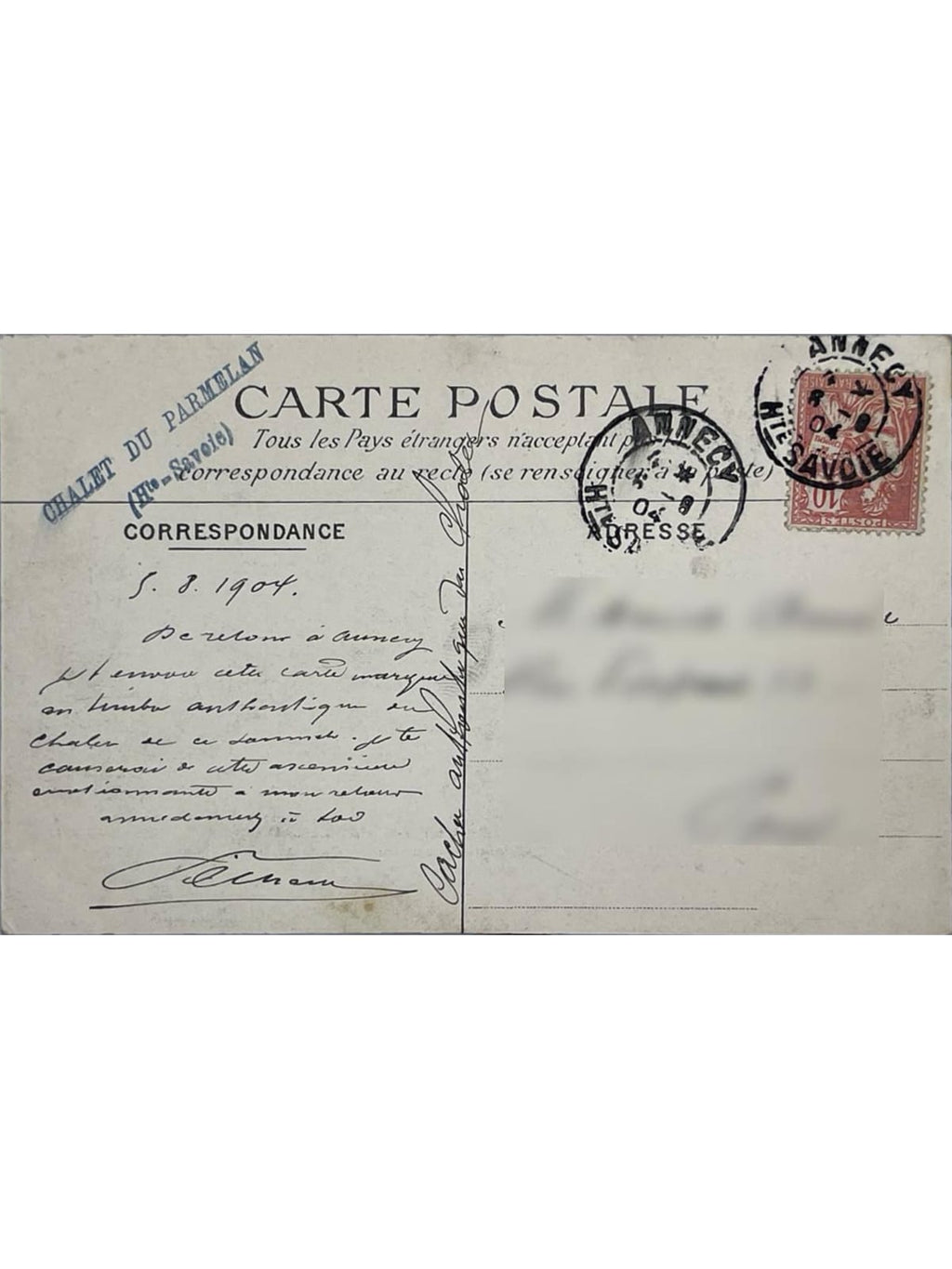 Verso de la carte postale
