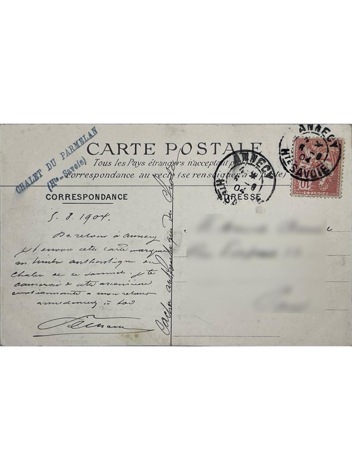 Verso de la carte postale