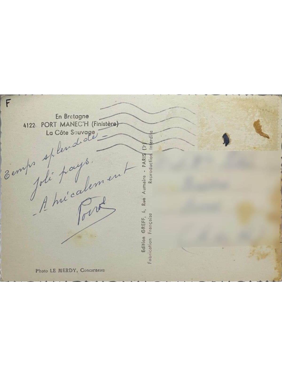 Verso de la carte postale