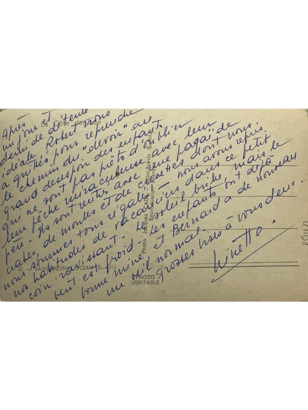 Verso de la carte postale