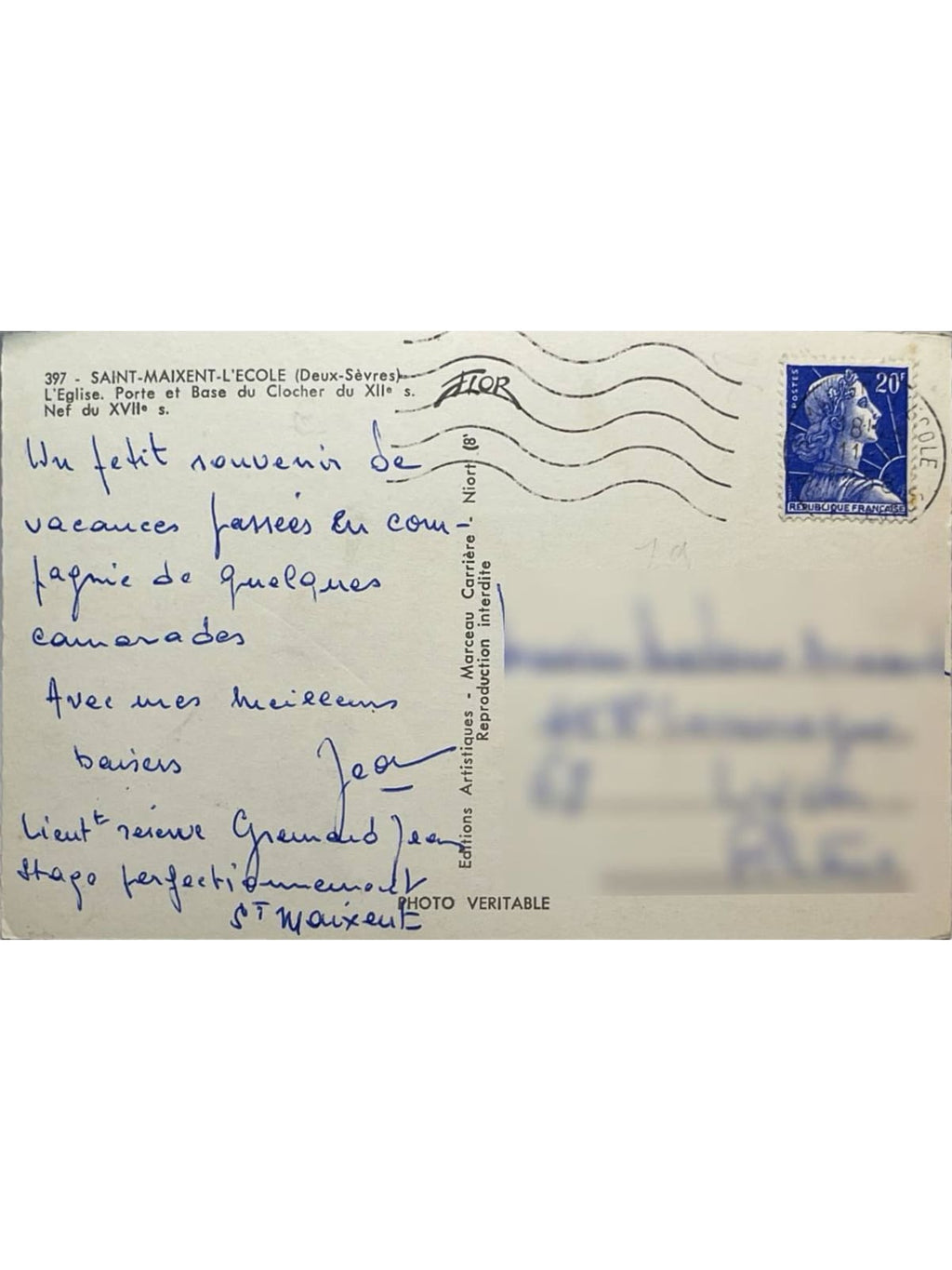 Verso de la carte postale