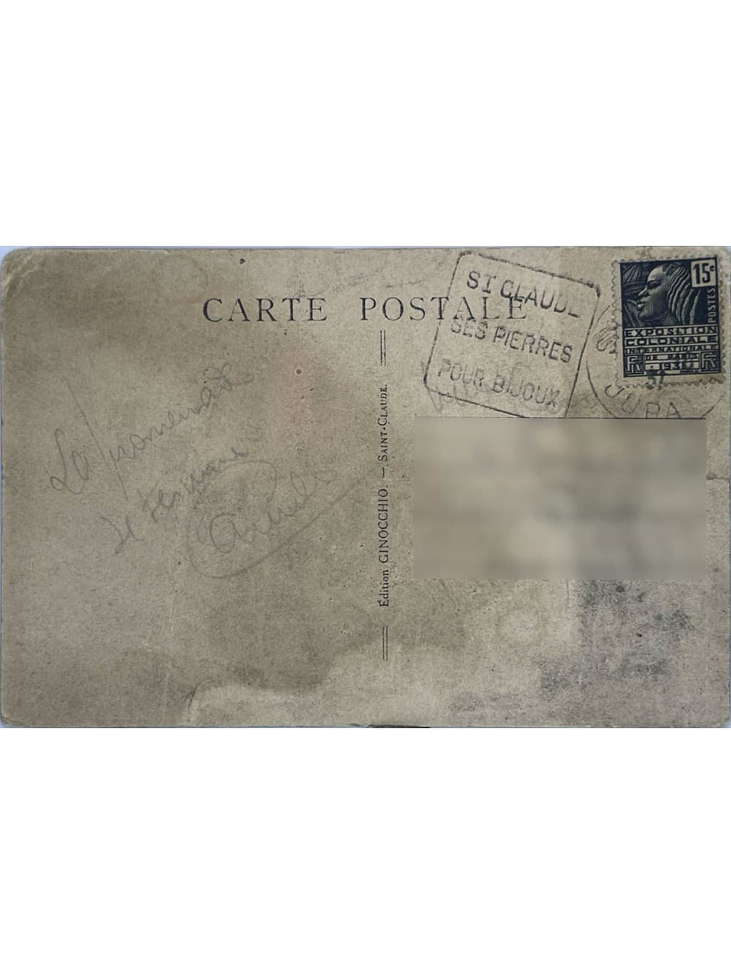 Verso de la carte postale