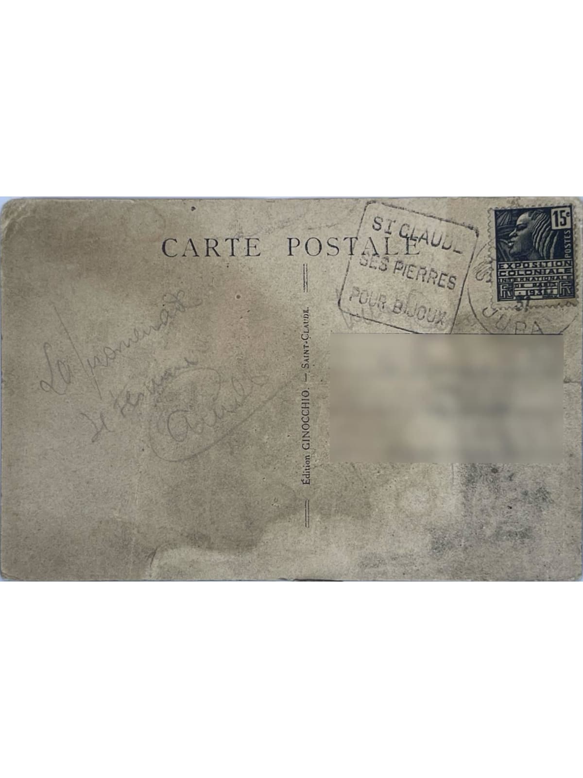Verso de la carte postale