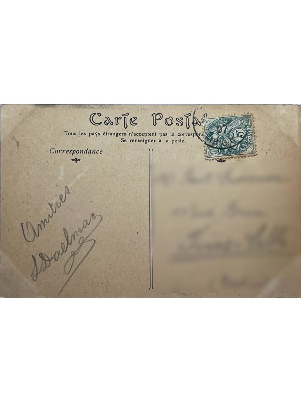 Verso de la carte postale