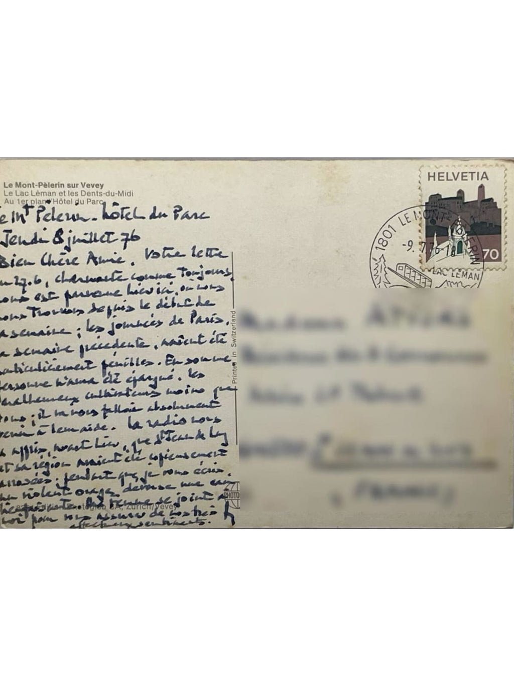 Verso de la carte postale