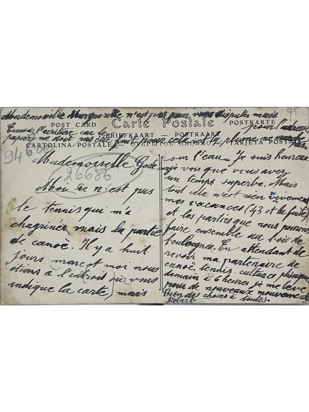 Verso de la carte postale