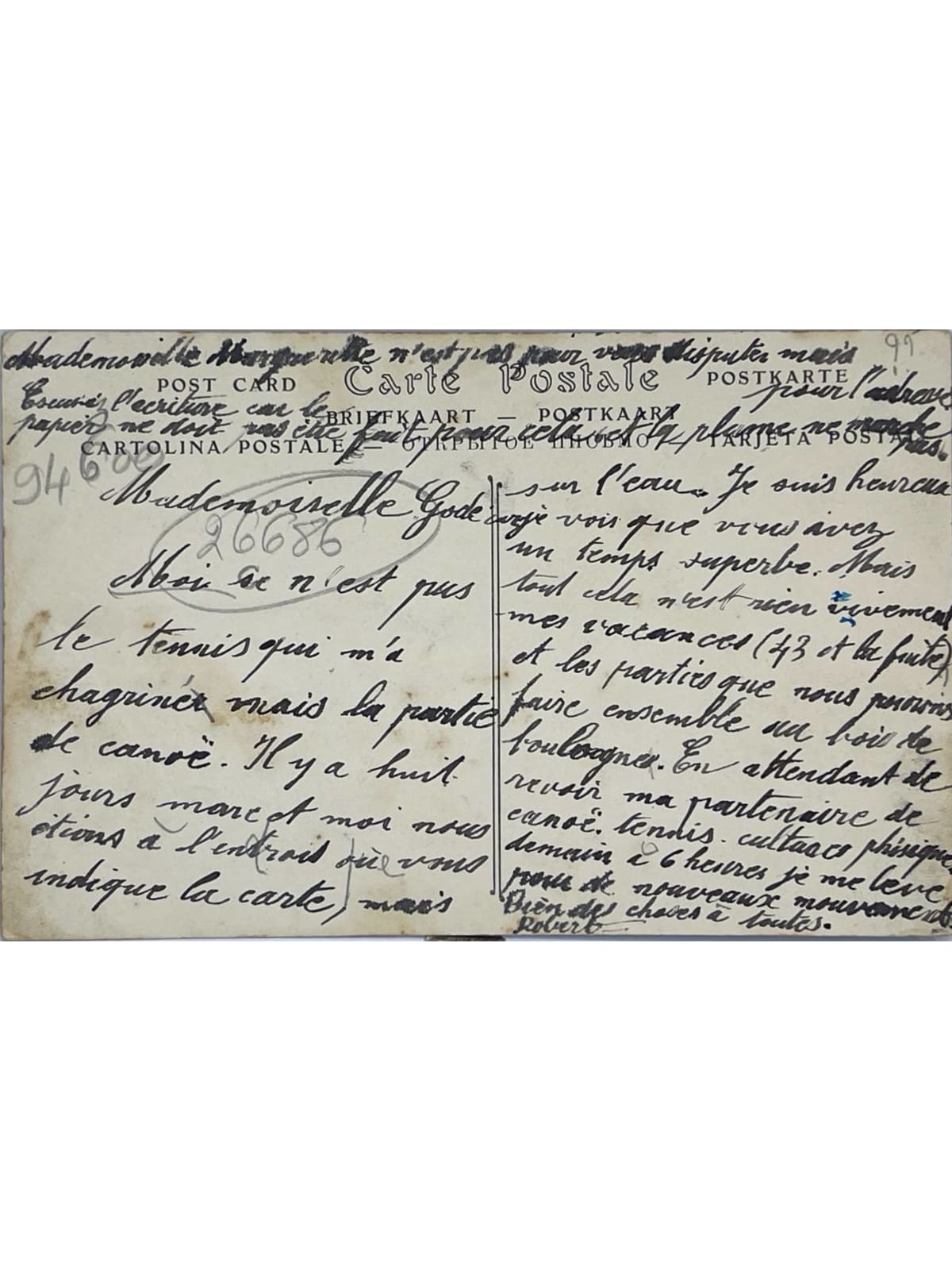 Verso de la carte postale