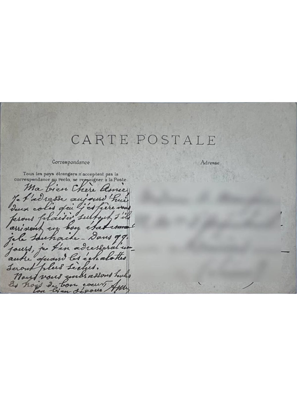 Verso de la carte postale