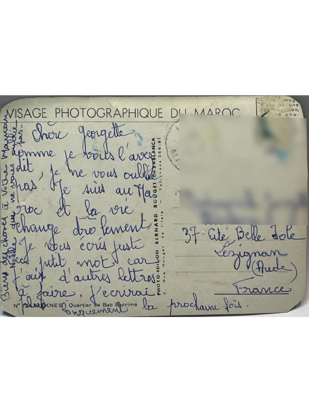 Verso de la carte postale