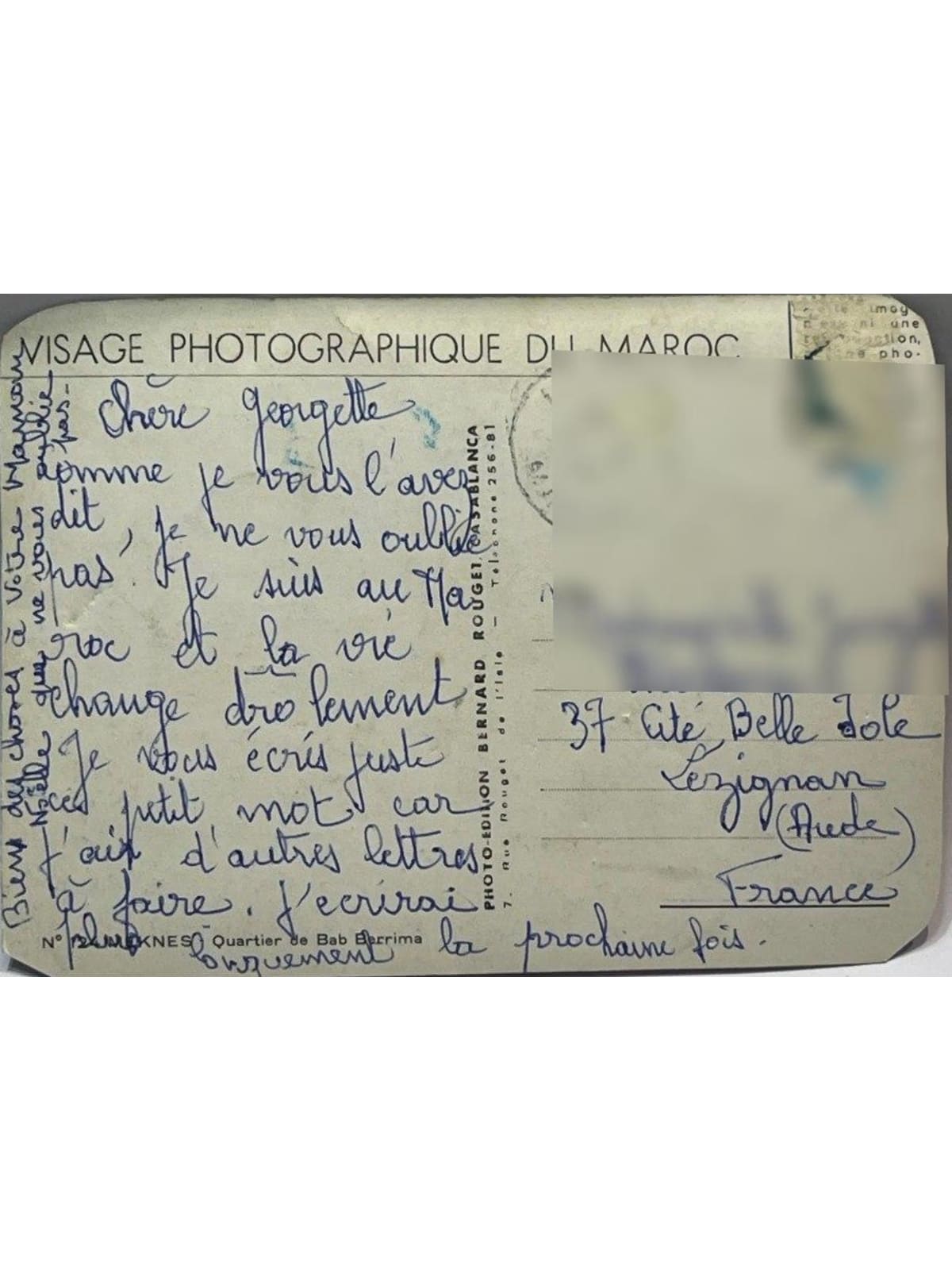 Verso de la carte postale