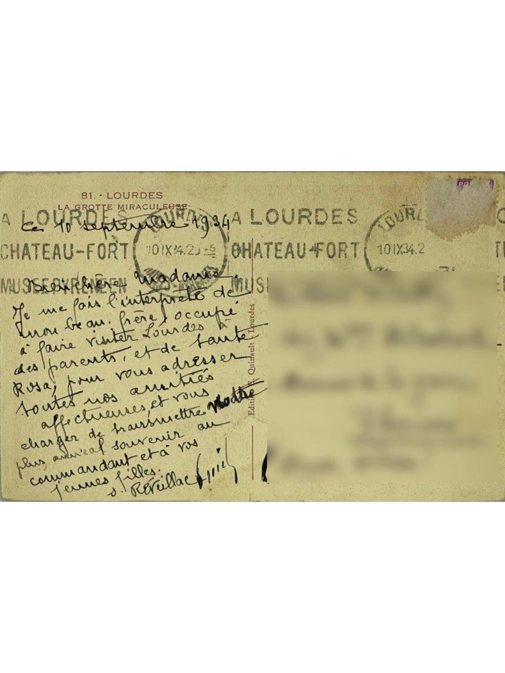 Verso de la carte postale