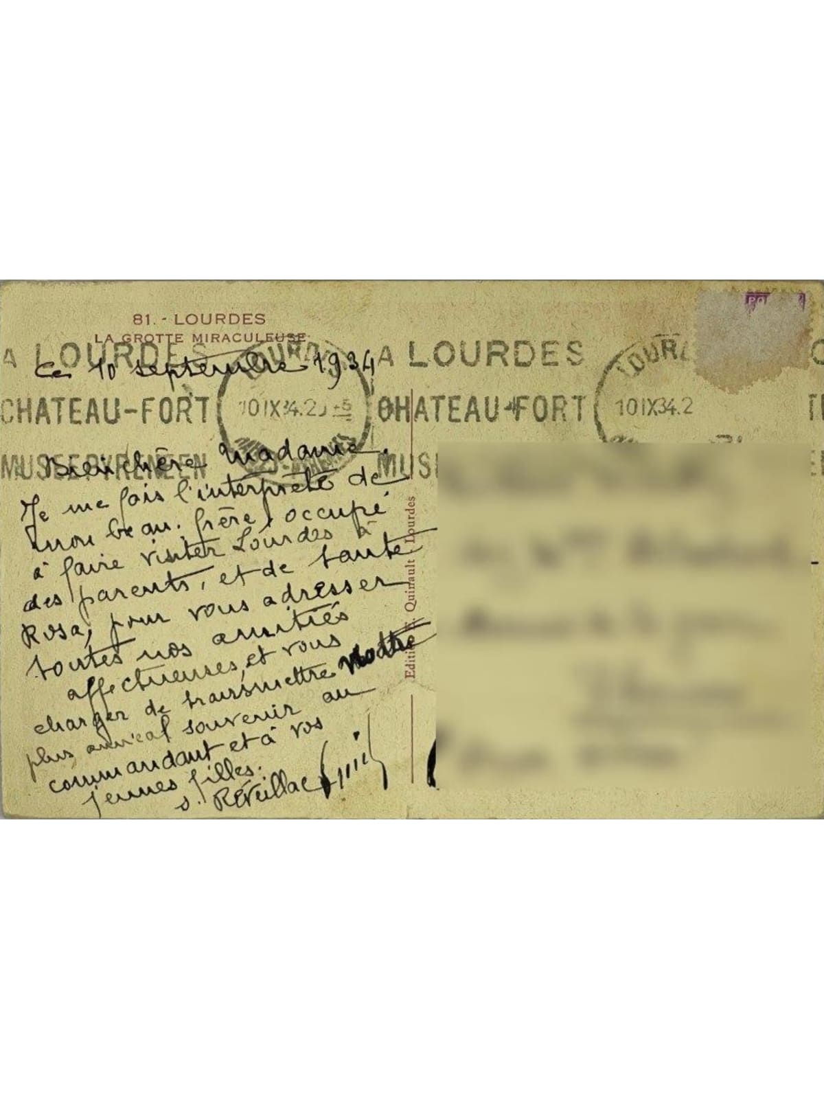 Verso de la carte postale