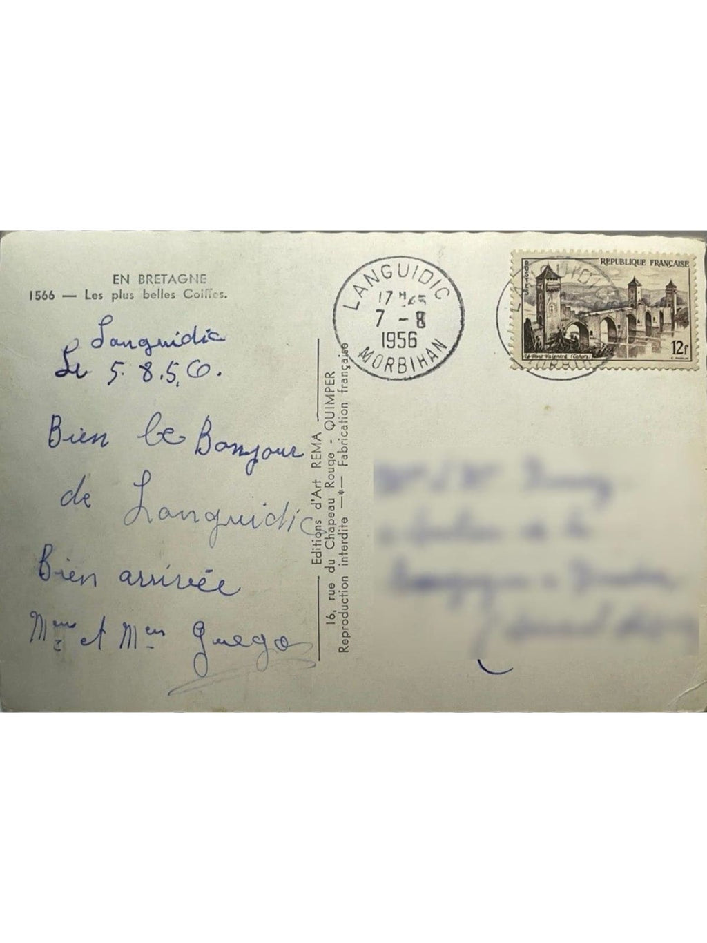 Verso de la carte postale
