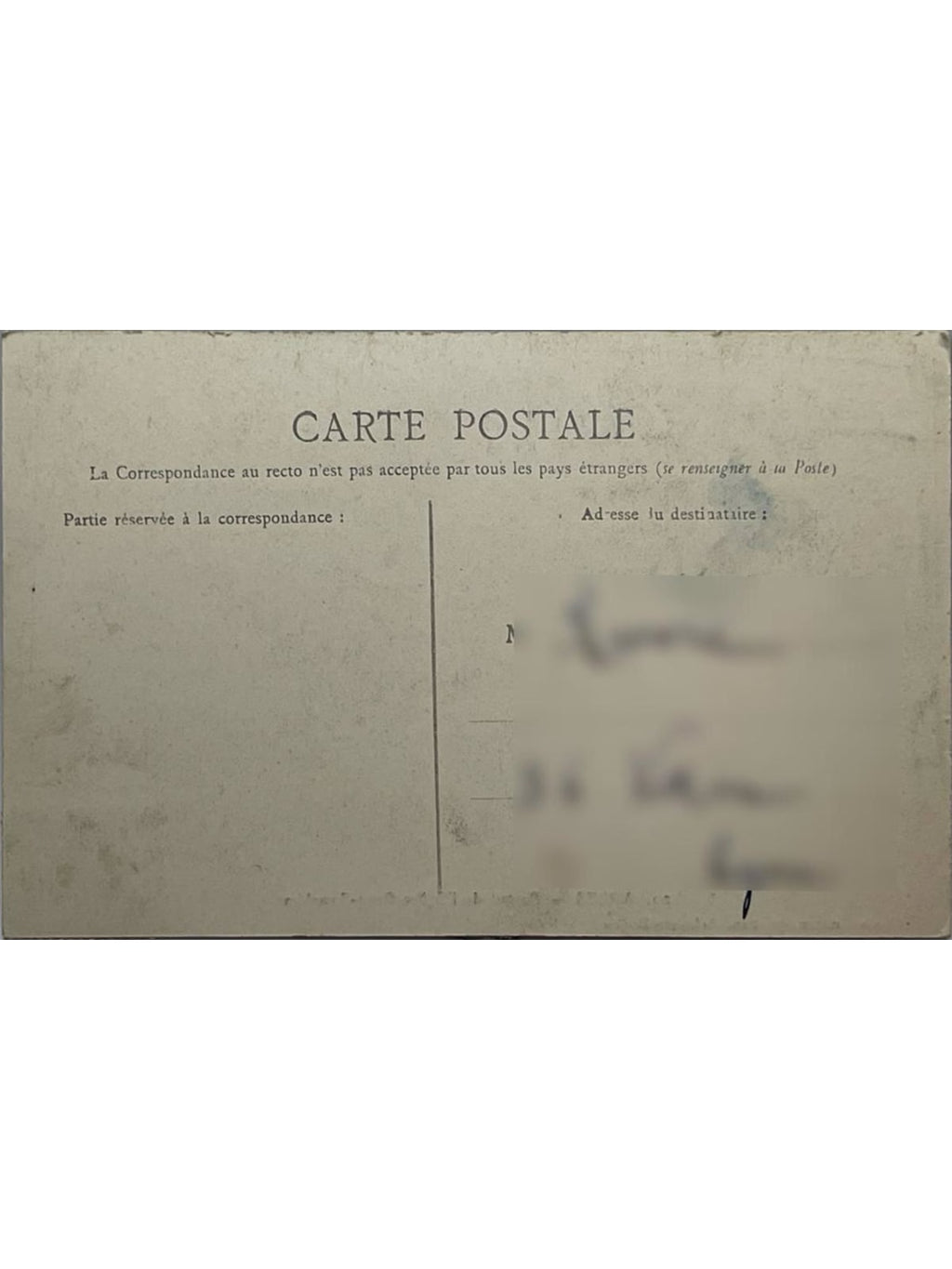 Verso de la carte postale