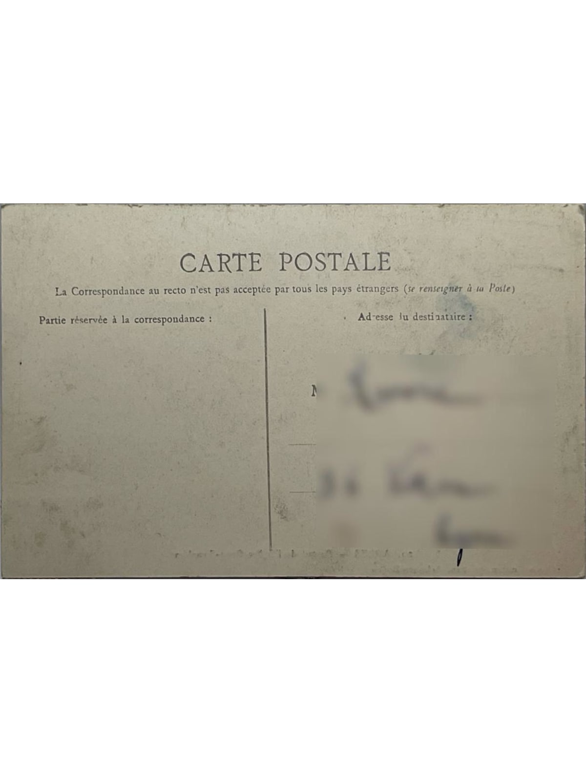 Verso de la carte postale