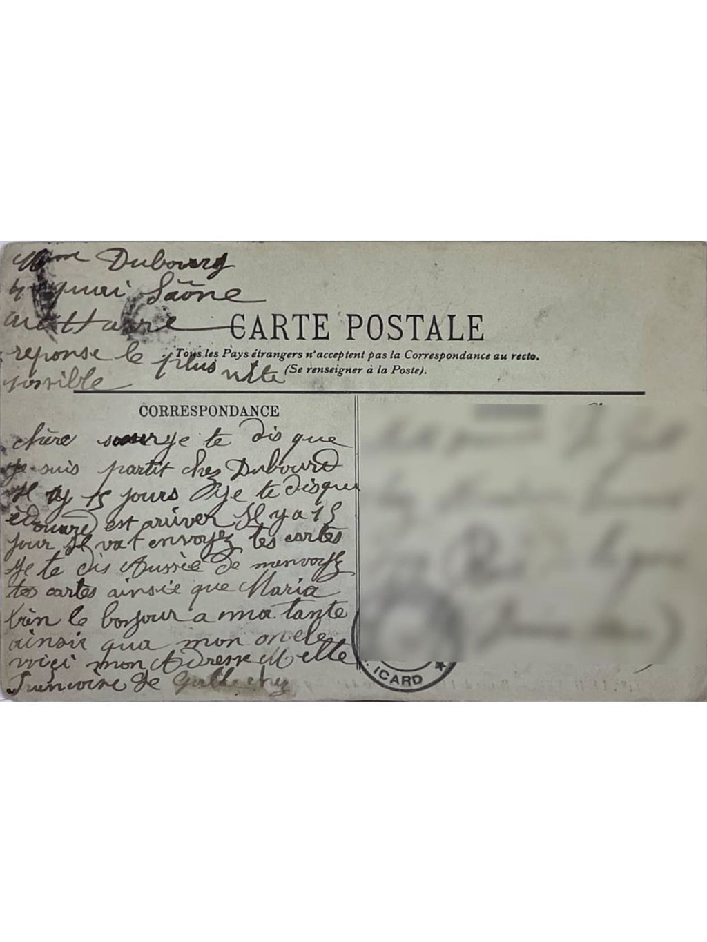 Verso de la carte postale