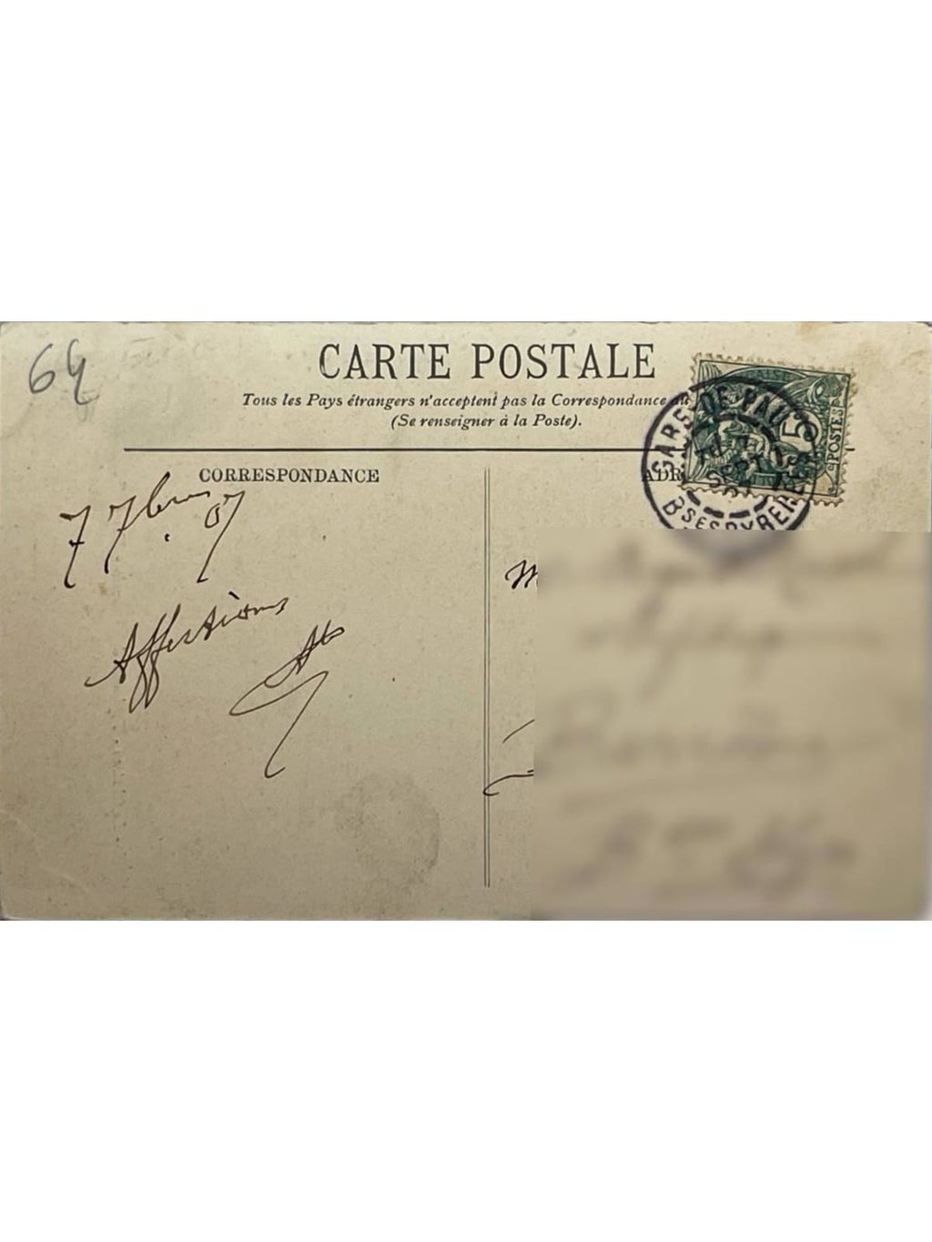 Verso de la carte postale