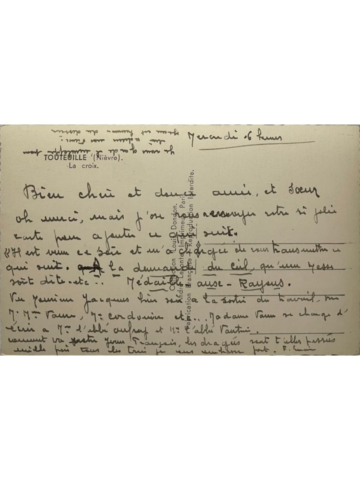 Verso de la carte postale