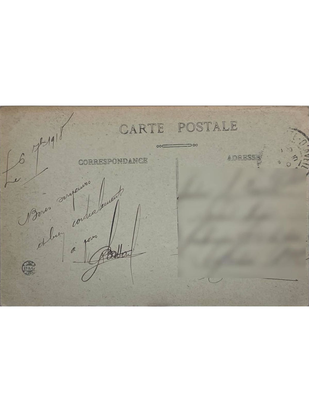Verso de la carte postale