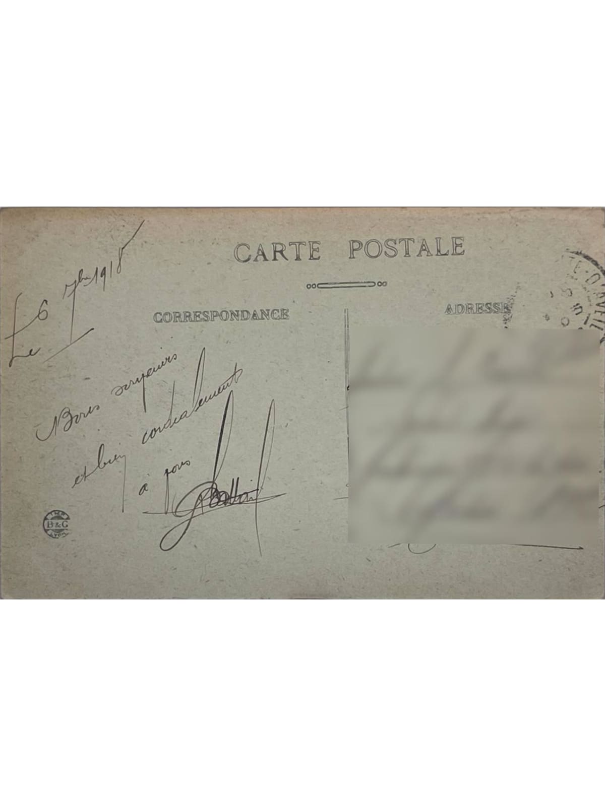 Verso de la carte postale