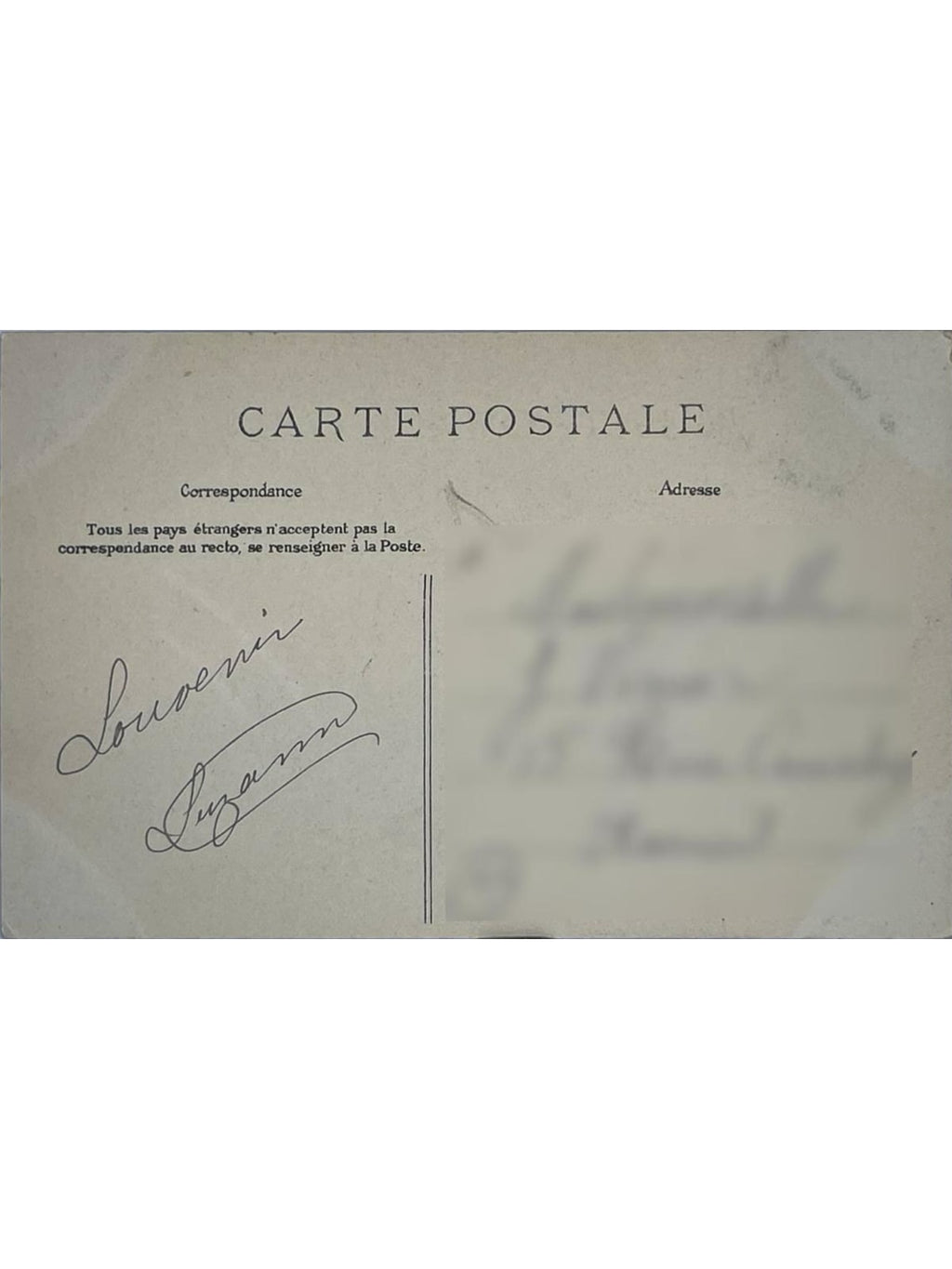 Verso de la carte postale